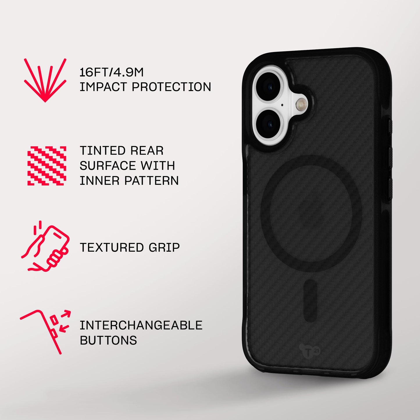 Tech21 EvoArmor case for iPhone 16 - Compatible with MagSafe - Impact Protection Case 21x Military Standard Tested in Black