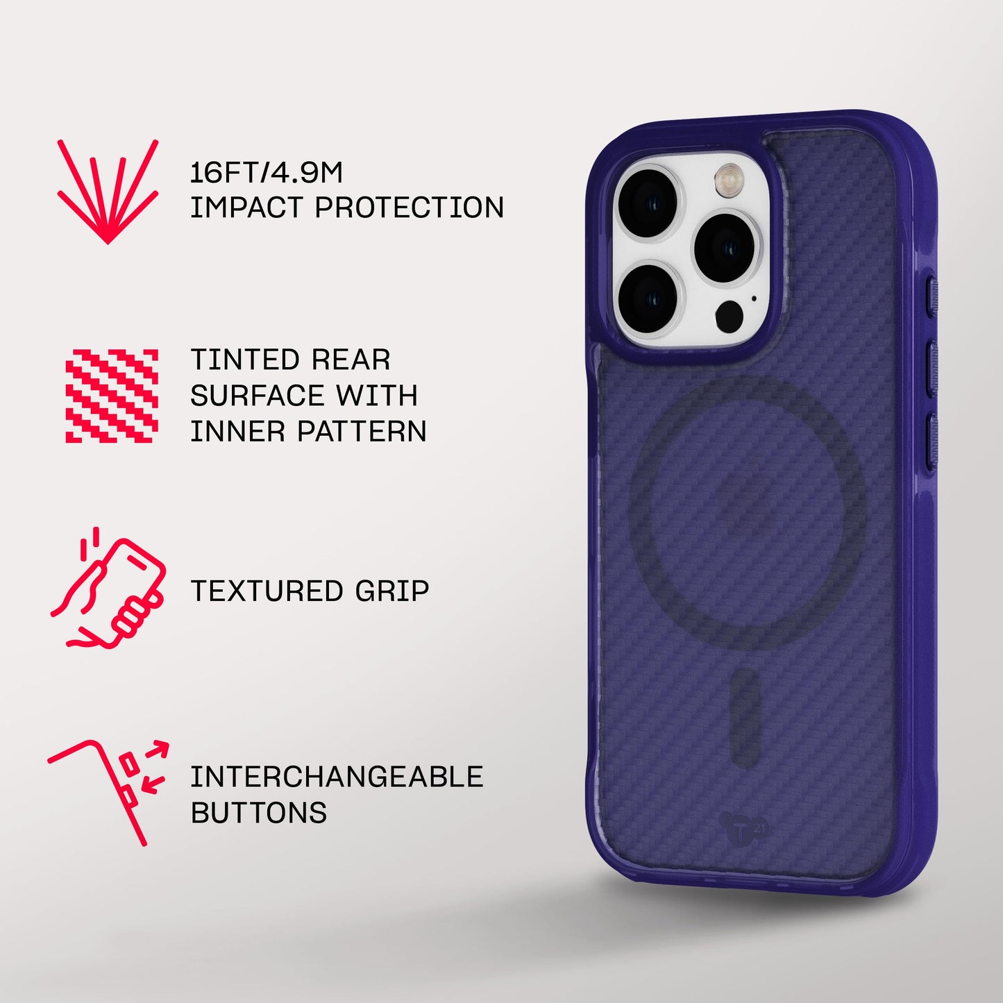 Tech21 EvoArmor for iPhone 16 Pro Compatible with MagSafe - Impact Protection Case 21x Military Standard Tested in Purple