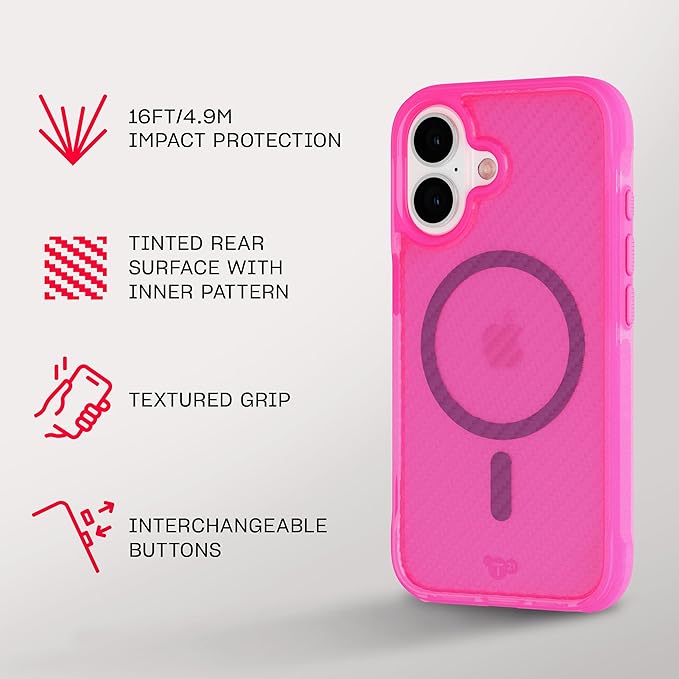 Tech21 EvoArmor for iPhone 16 Compatible with MagSafe - Impact Protection Case 21x Military Standard Tested in Pink